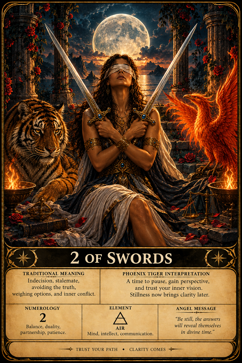 🔥 Phoenix Tiger: Initiation — 78-Card Learning Tarot Deck! (click here)