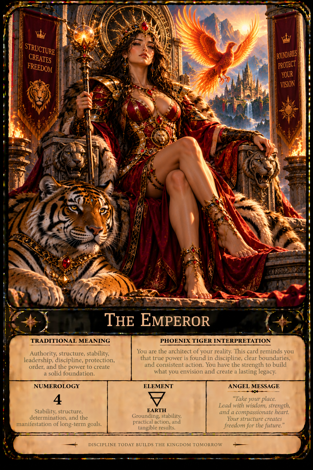 🔥 Phoenix Tiger: Initiation — 78-Card Learning Tarot Deck! (click here)
