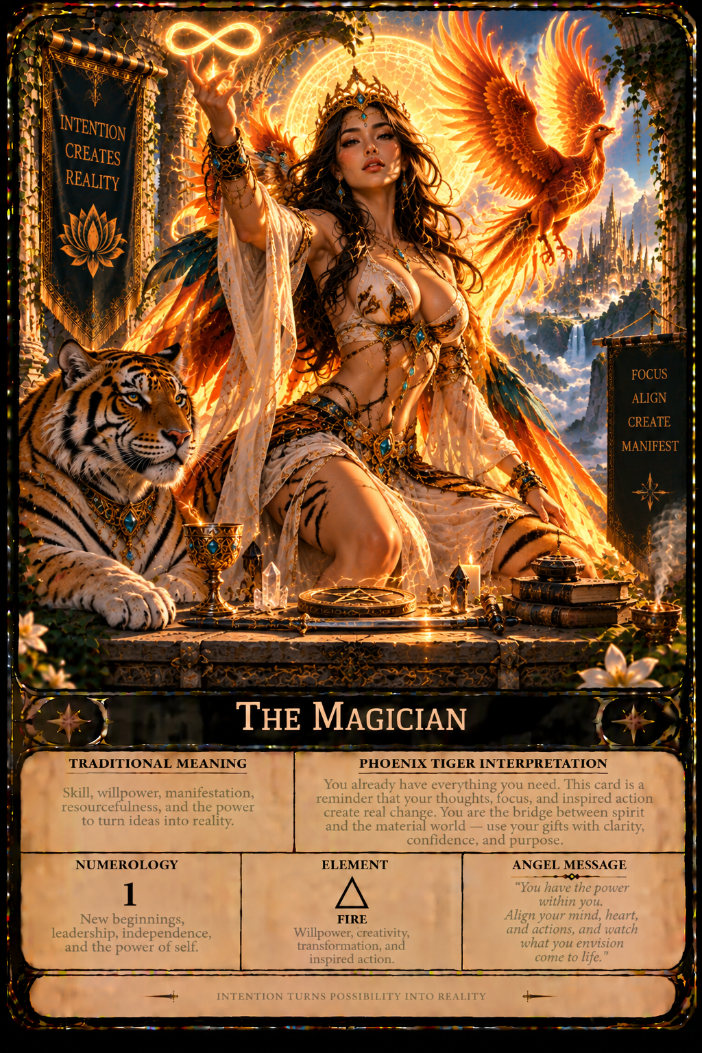🔥 Phoenix Tiger: Initiation — 78-Card Learning Tarot Deck! (click here)